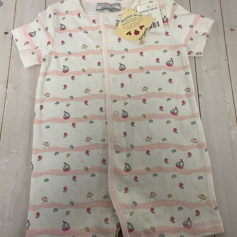 Rugged Bear Baby Romper with Pink Stripes 18 mo